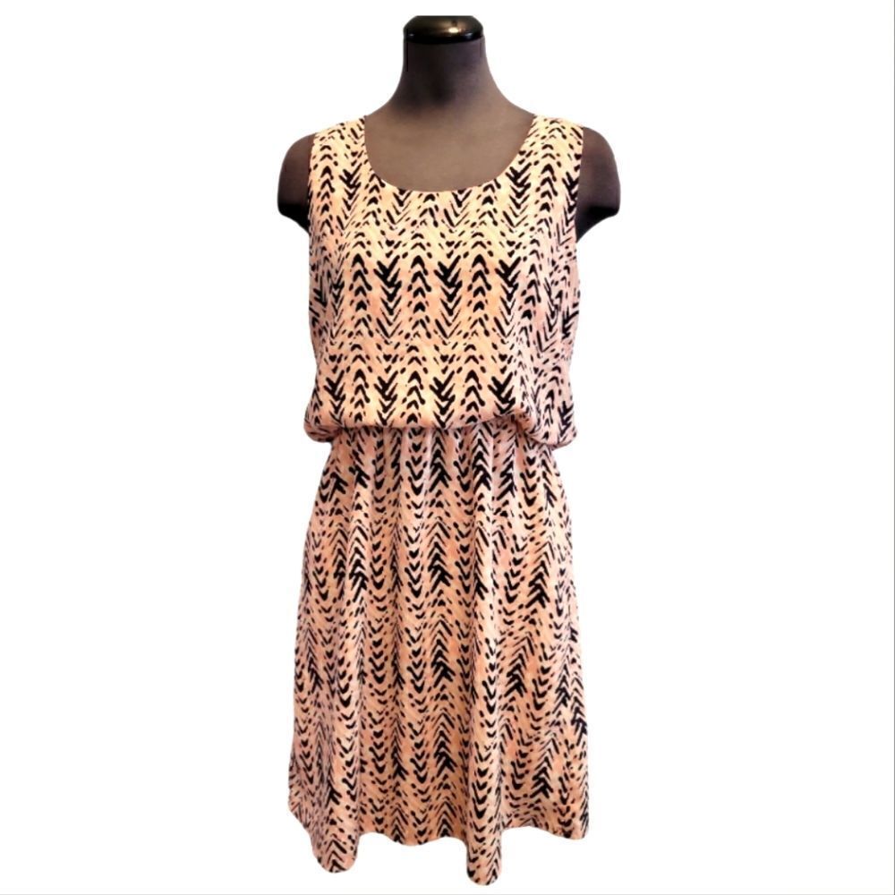 EC PIXLEY CREAM, PINK, AND BLUE SLEEVELESS DRESS SZ.M
